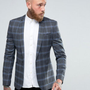 ASOS Skinny Blazer in Grey And Blue Check