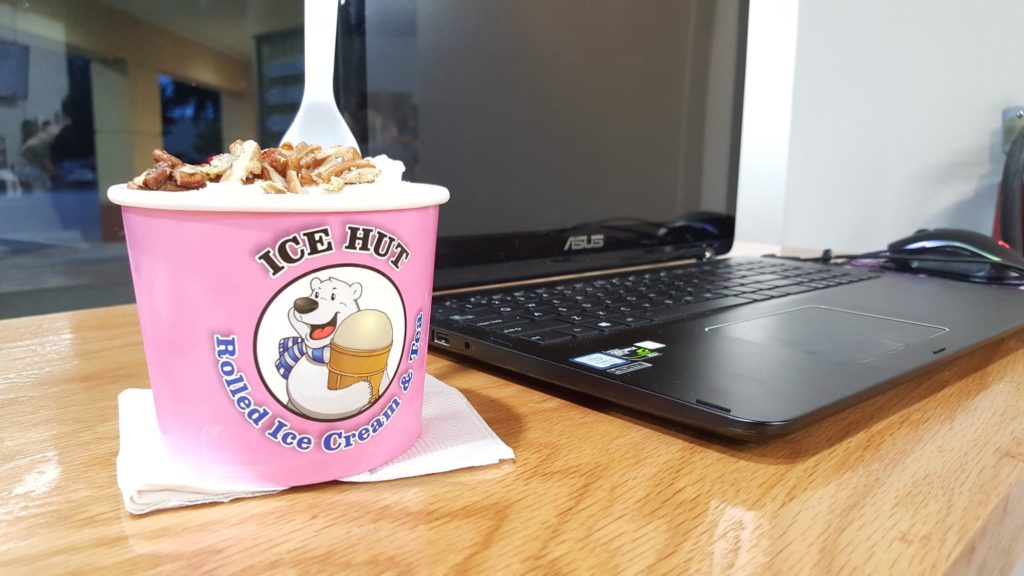 Bribing myself with rolled ice cream from Ice Hut to motivate me to set aside time for creating blog posts!